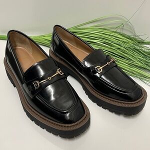 Sam Edelman Laurs Lug Sole Loafers Black Platform Slip On Shoes Size 9
